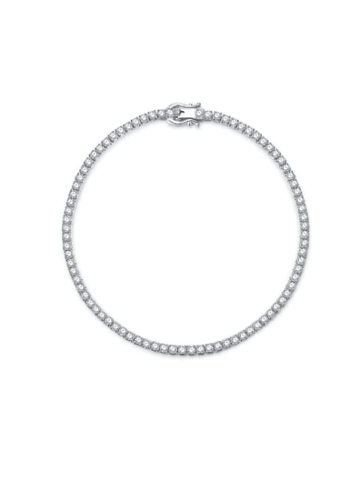 B049 White Diamond [2mm] 925 Sterling Silver Cubic Zirconia Geometric Dainty Bracelet
